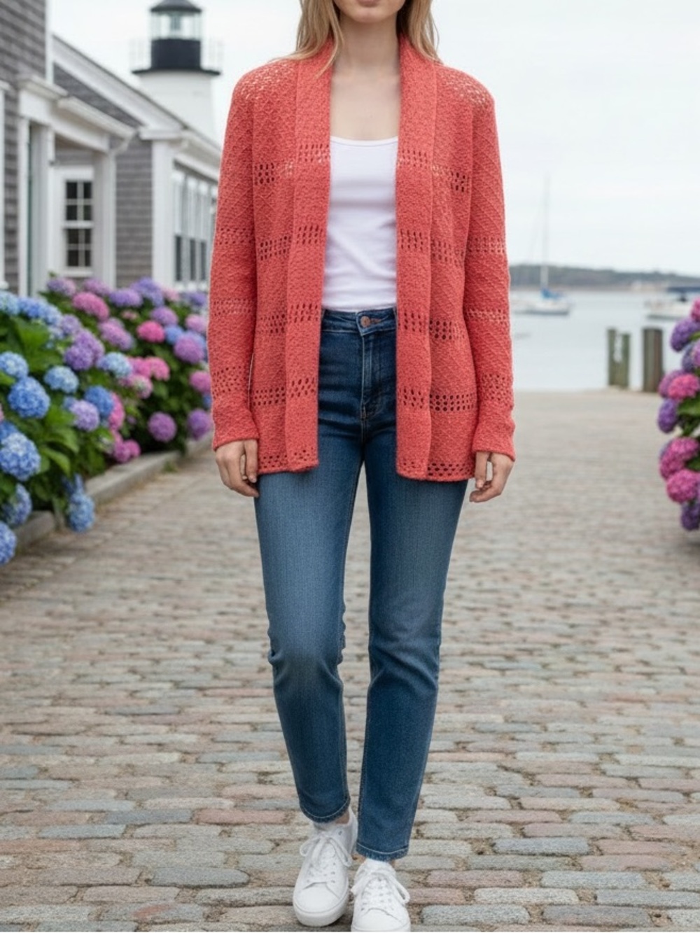 Wooden Ships COTTON/Acrylic Open-Front Knit Cardigan, S/M